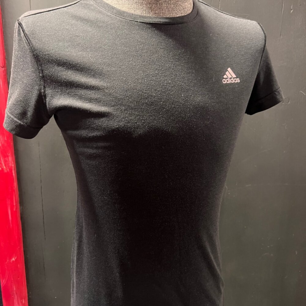 Adidas Ultimate Tee Women Small Solid Black Climalite Fitted Short‎ Sleeve Shirt